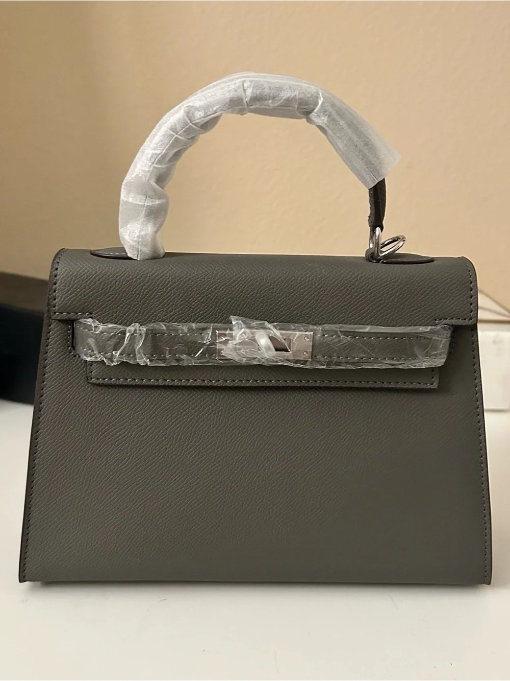 22cm Dark Gray Epsom Leather Top-Handle Satchel